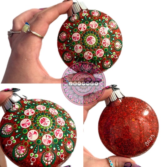 3” Peppermint Mandala Glitter Ornament