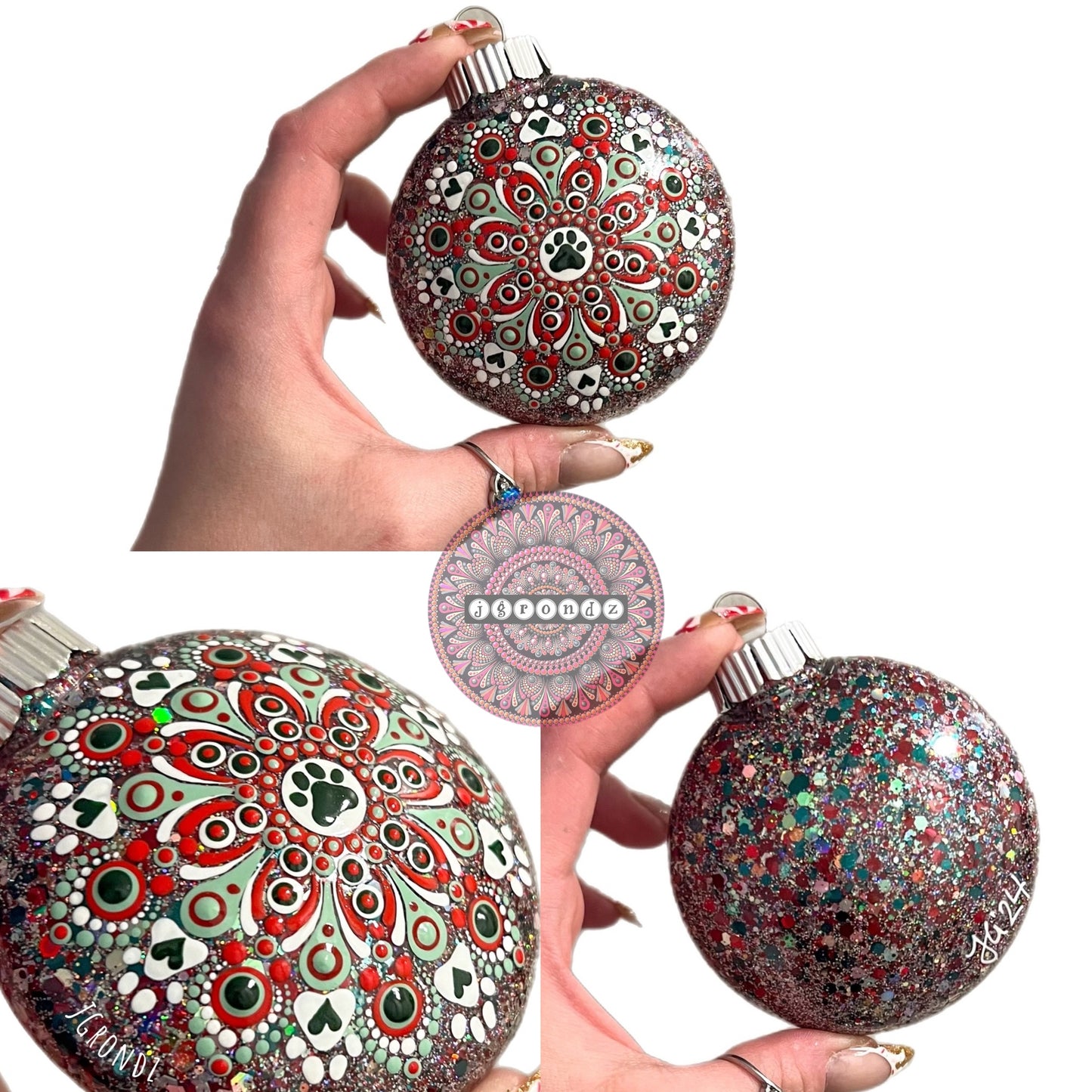 3” Paw Print Mandala Glitter Ornament