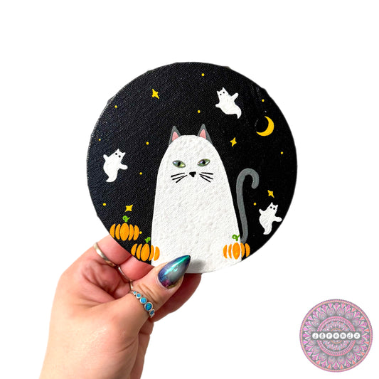 5” Kitty Ghost Canvas Painting