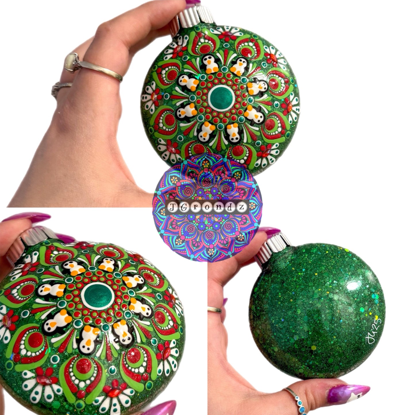 3” Penguin Mandala Glitter Ornament