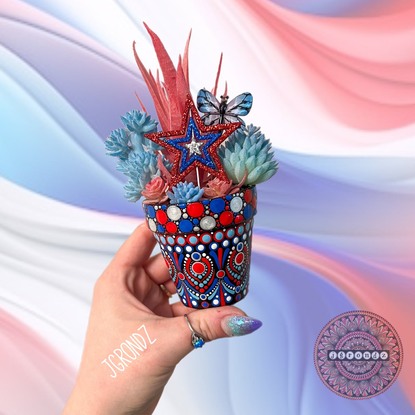 Patriotic Pots - Painted Mandala Succulent Pot