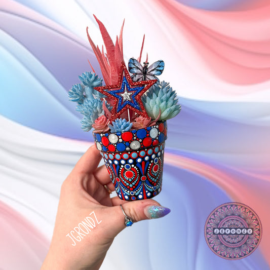 Patriotic Pots - Painted Mandala Succulent Pot