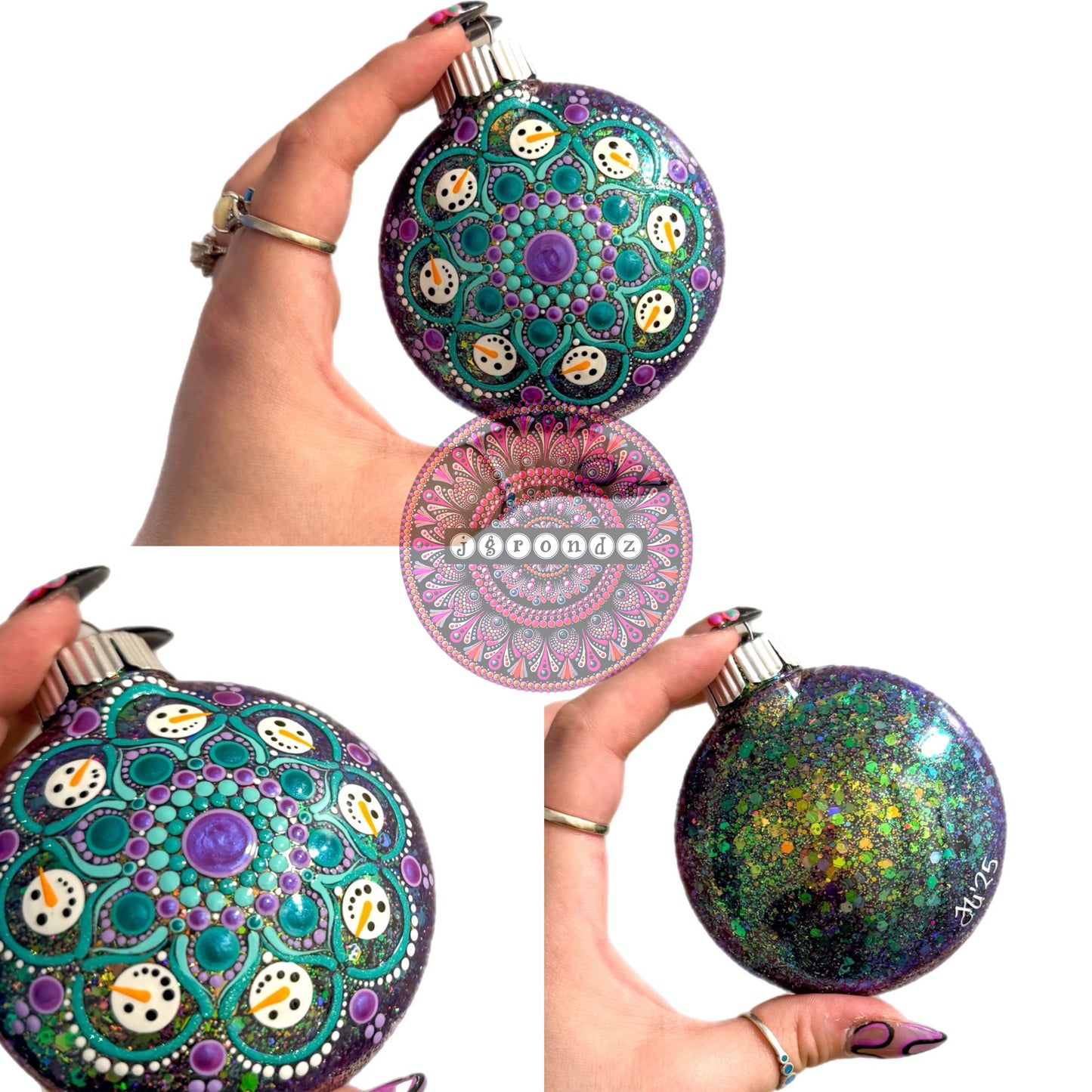 3” Snowman Mandala Glitter Ornament