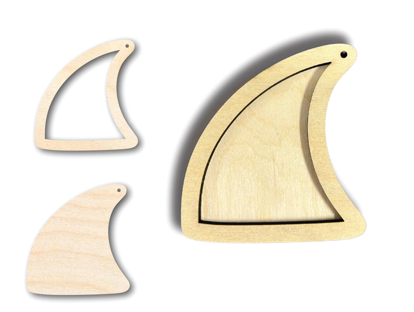 Unfinished Wood 2 Layer Fin Shadowbox Shape | DIY Craft Cutout | up to 46" DIY