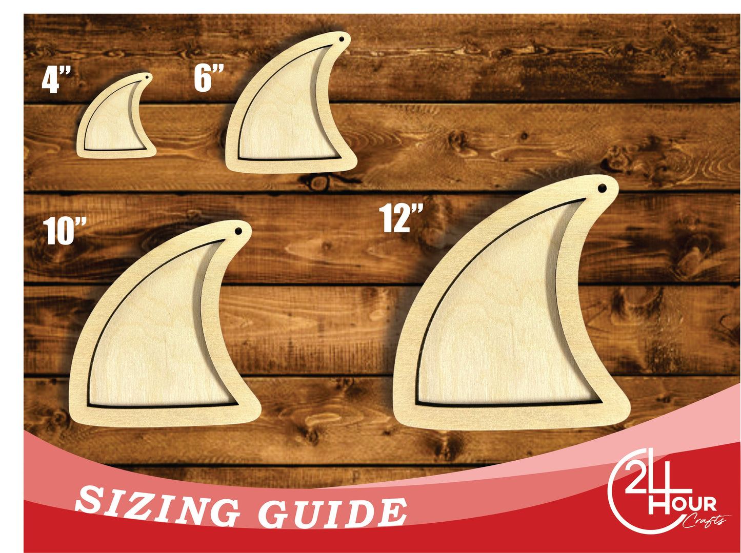 Unfinished Wood 2 Layer Fin Shadowbox Shape | DIY Craft Cutout | up to 46" DIY