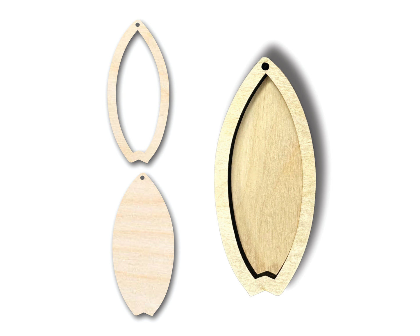 Unfinished Wood 2 Layer Fishtail Surfboard Shadowbox Shape | DIY Craft Cutout | up to 46" DIY