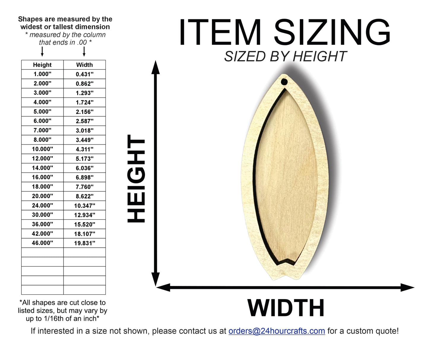 Unfinished Wood 2 Layer Fishtail Surfboard Shadowbox Shape | DIY Craft Cutout | up to 46" DIY