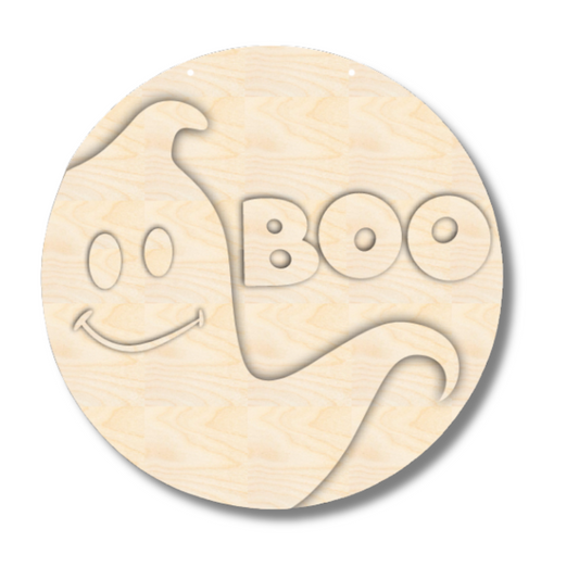 Unfinished Wood Ghost Boo Door Sign Kit | Wood Craft Cutouts | 1/4" Thick |