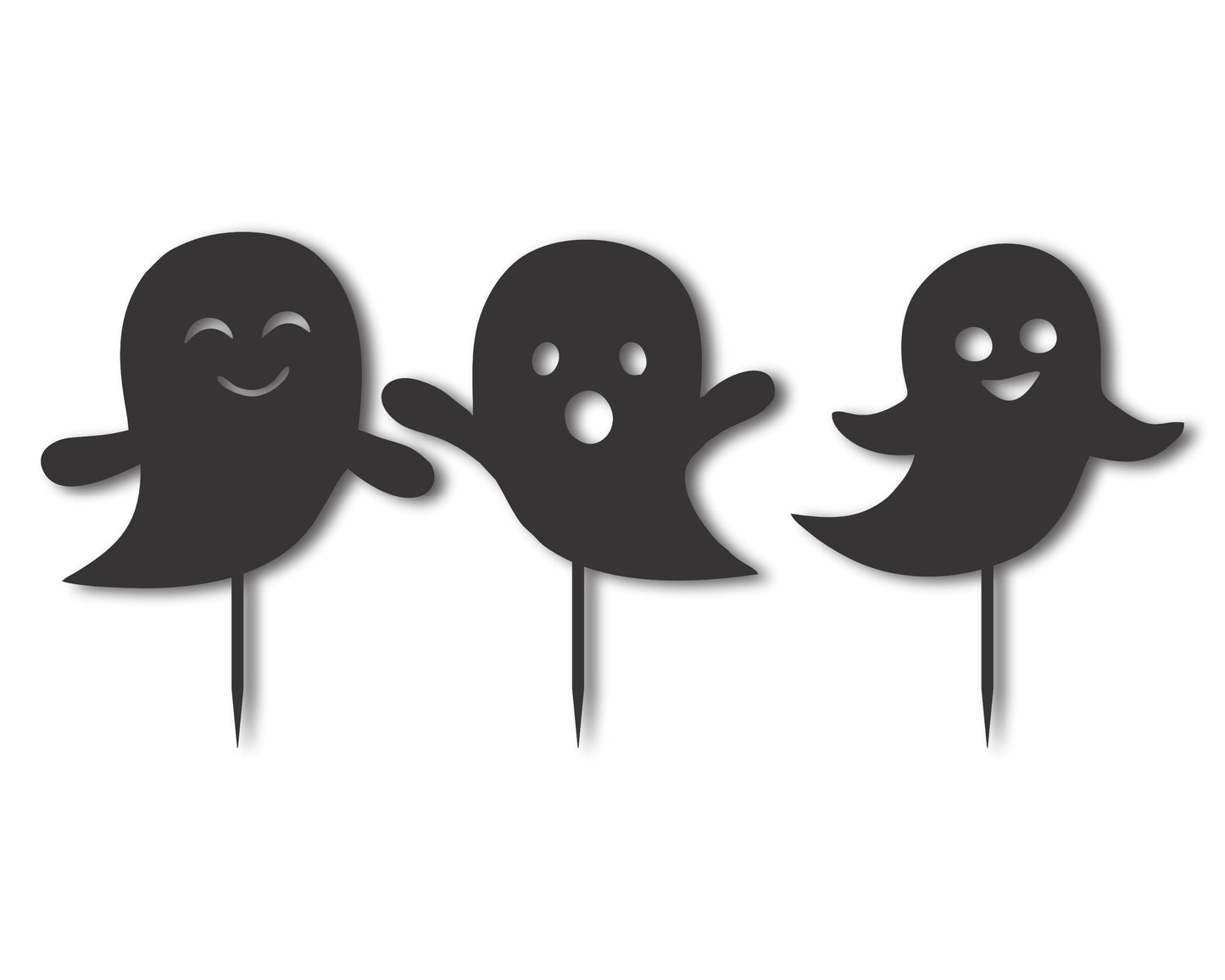 Metal Halloween Ghosts Garden Stakes | Set of 3 | Up to 46" | Over 20 Color Options