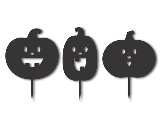 Metal Halloween Pumpkin Garden Stakes | Set of 3 | Up to 46" | Over 20 Color Options
