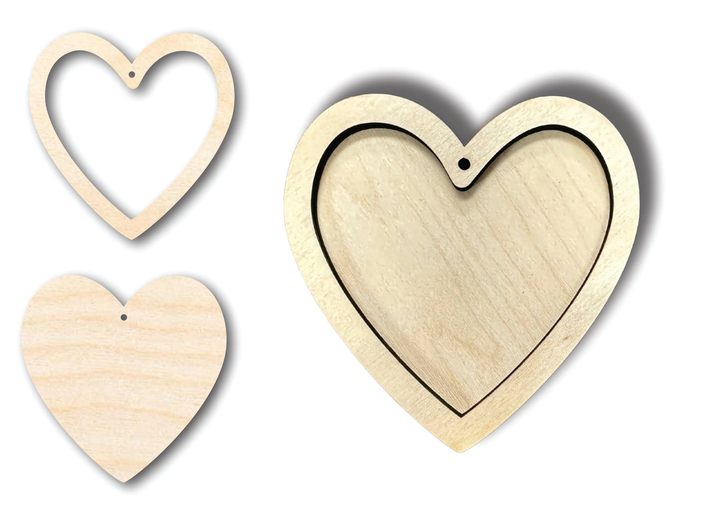 Unfinished Wood 2 Layer Heart Shadowbox Shape | DIY Craft Cutout | up to 46" DIY