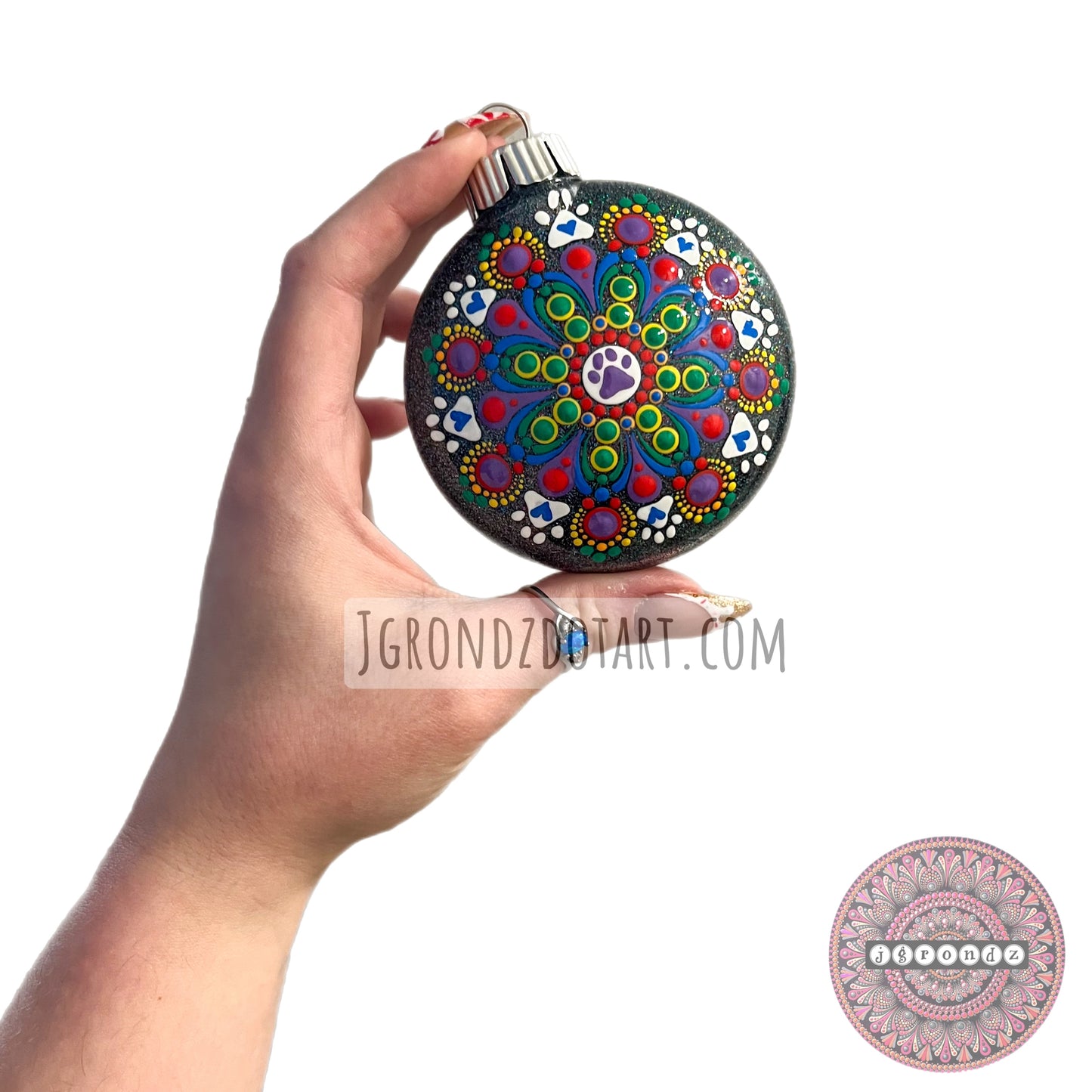 3” Paw Print Mandala Glitter Ornament