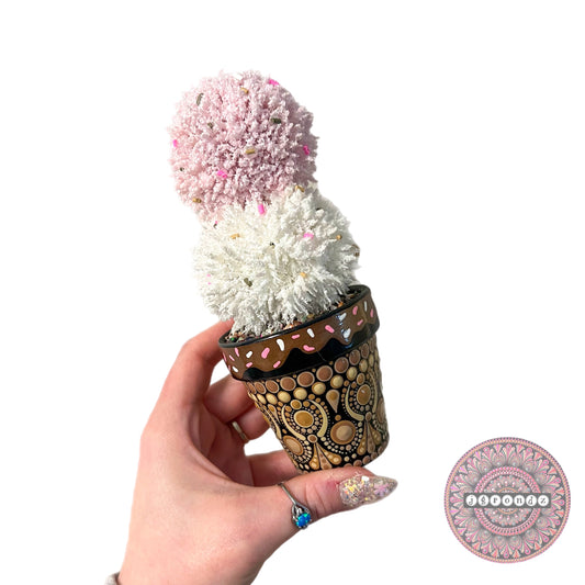 Pretty Pots - Ice Cream Cone Painted Mandala Succulent Pot