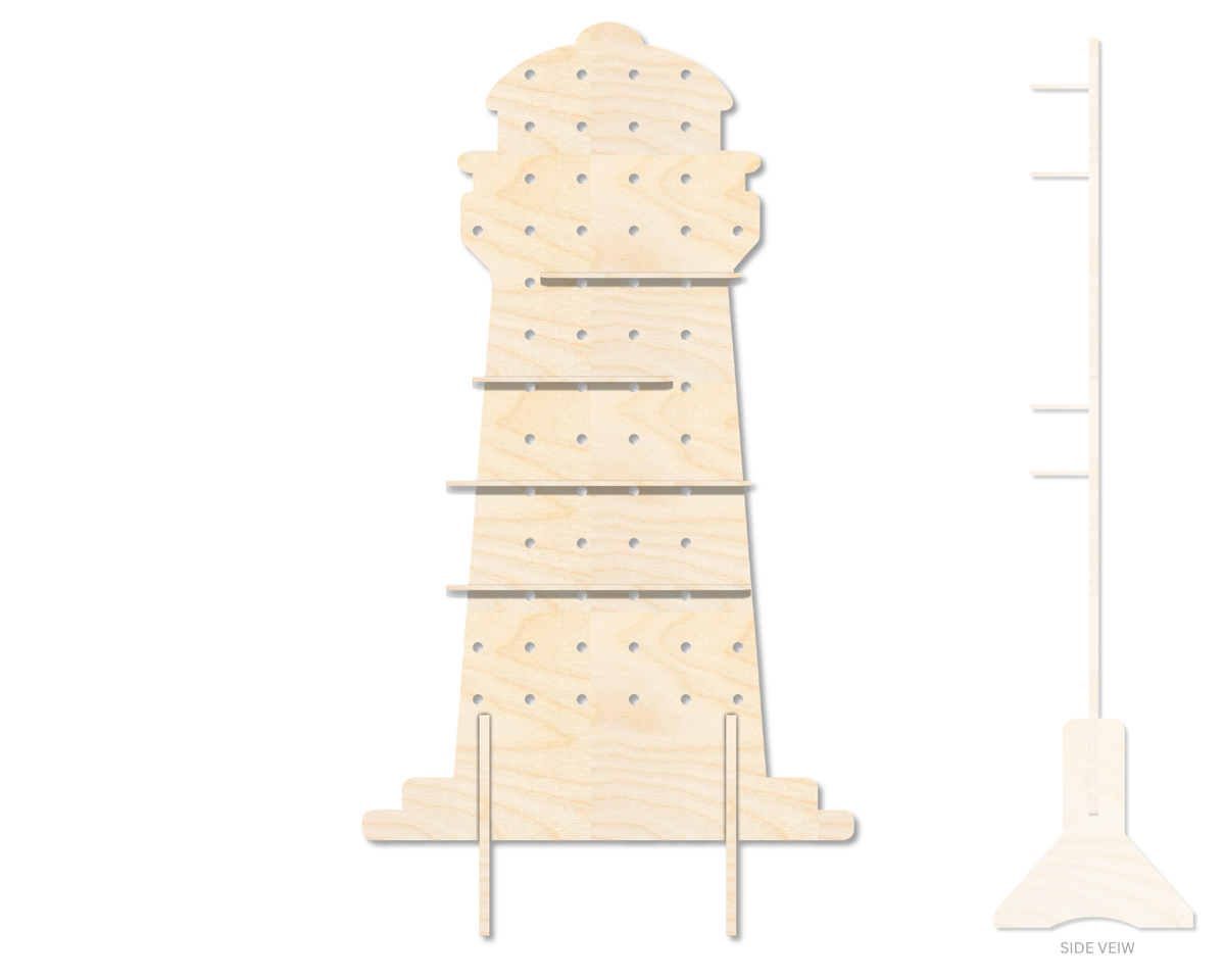 Unfinished Wood Lighthouse Standing Peg Board  | Standing Wood Peg Board | 1/2" & 1/4" Thick Wood | up to 40"