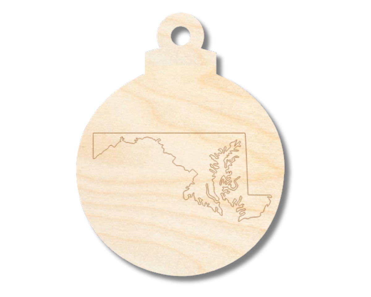 Unfinished Wood Etched Maryland Ornament Shape | Paint By Line Crafts | up to 30" DIY