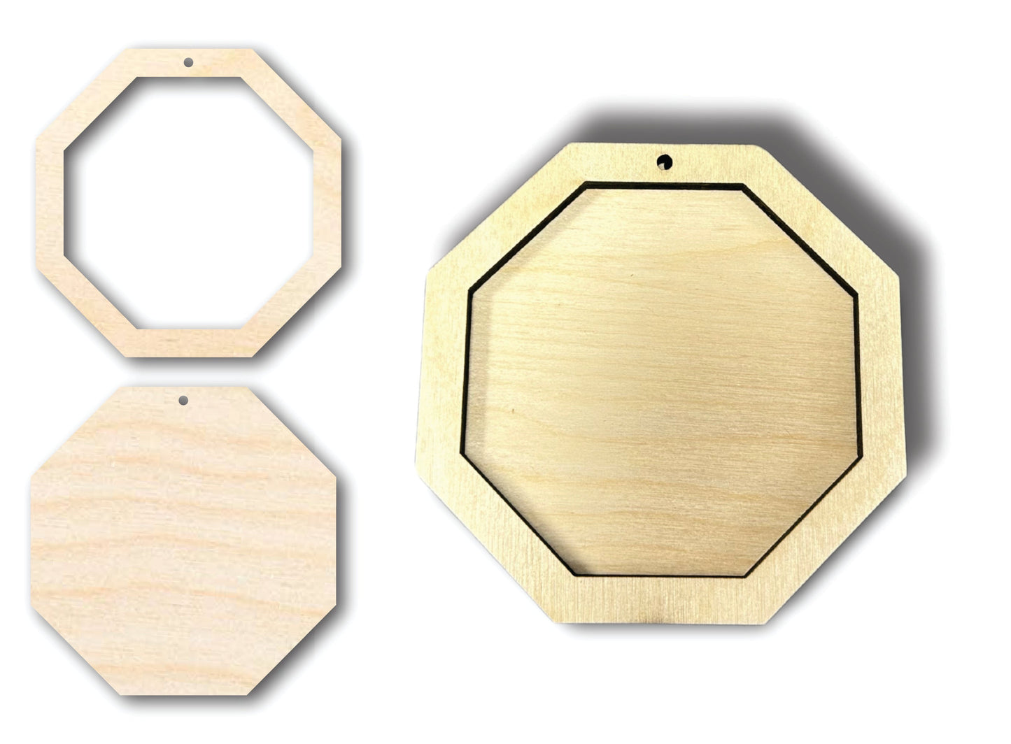 Unfinished Wood 2 Layer Octagon Shadowbox Shape | DIY Craft Cutout | up to 46" DIY