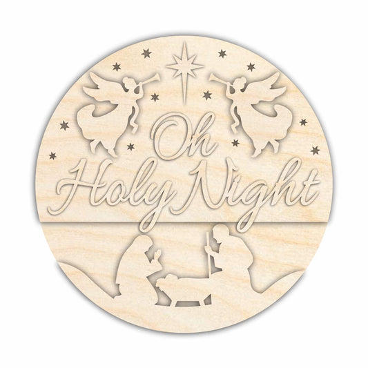 Unfinished Wood Oh Holy Night Door Sign Kit | Wood Craft Cutouts | 1/4" Thick |