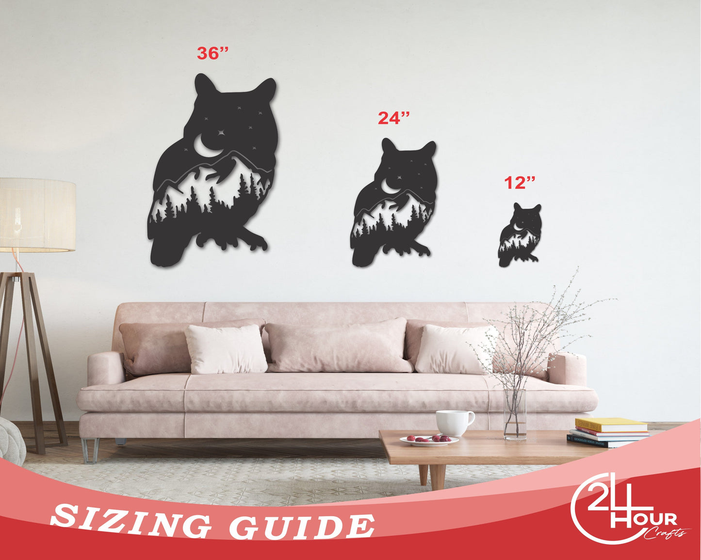 Metal Owl Mountain Landscape Wall Art