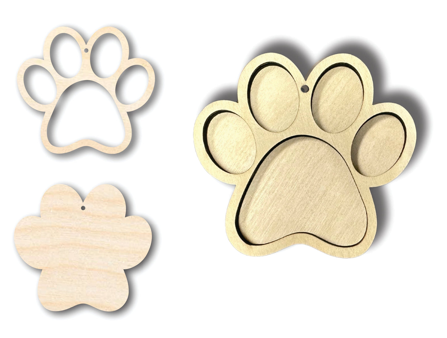 Unfinished Wood 2 Layer Paw Shadowbox Shape | DIY Craft Cutout | up to 46" DIY