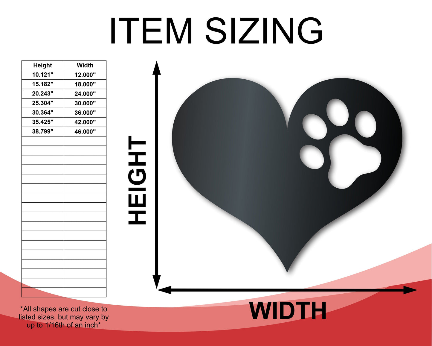 Metal Pawprint Heart Wall Art - Metal Sign - 14 Color Options
