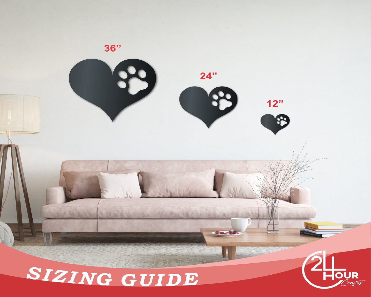 Metal Pawprint Heart Wall Art - Metal Sign - 14 Color Options