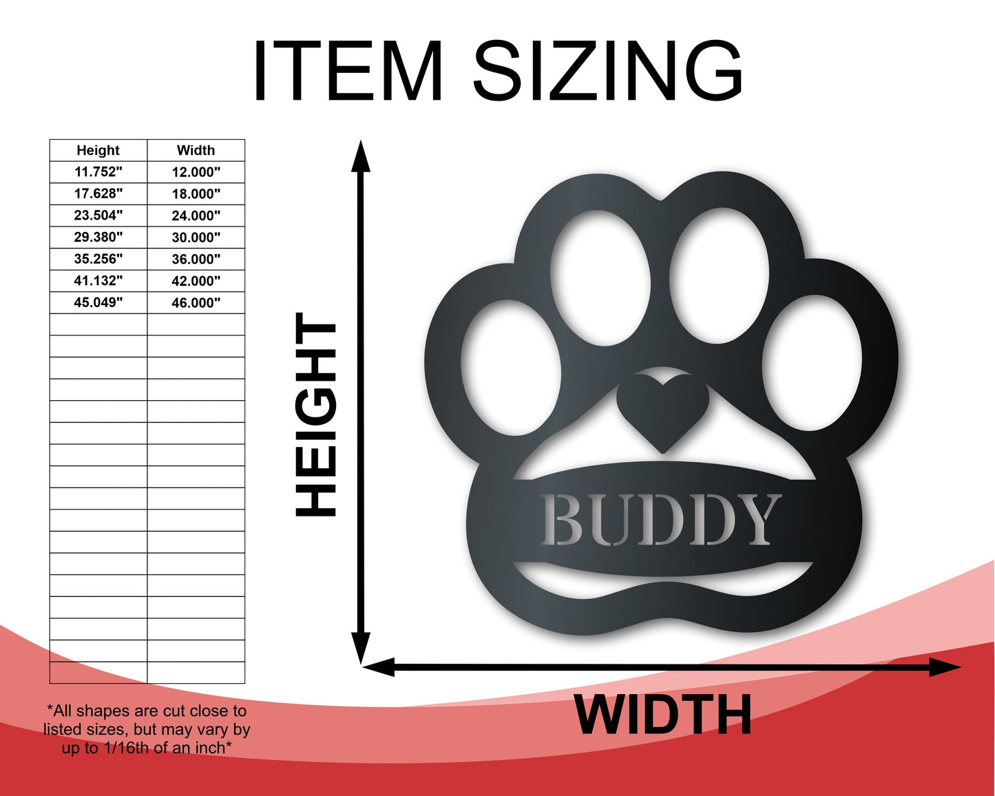 Metal Custom Pawprint Wall Art - Metal Sign - 14 Color Options