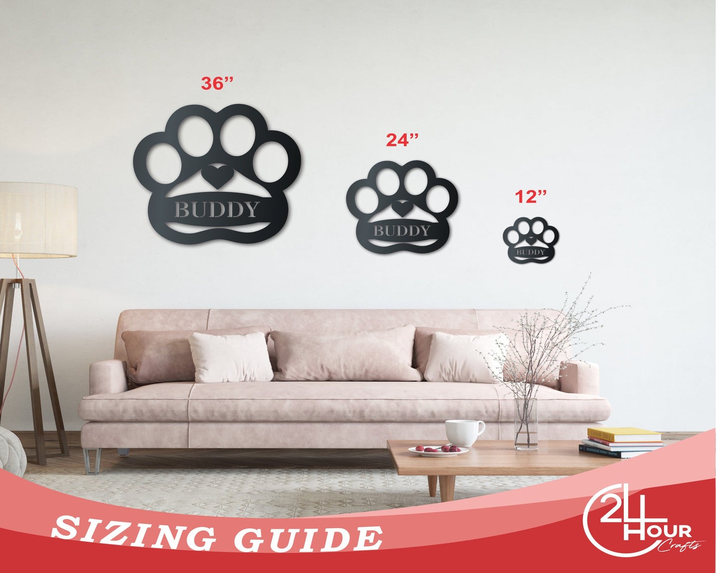 Metal Custom Pawprint Wall Art - Metal Sign - 14 Color Options