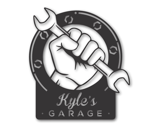 Custom Metal Garage Sign | Personalized Metal Garage Wrench Sign | Personalized Metal Garage Decor | 15 Color Options
