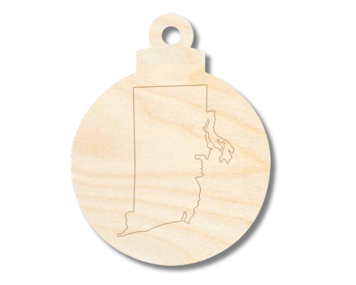 Unfinished Wood Etched Rhode Island Ornament Shape | Paint By Line Crafts | up to 30" DIY