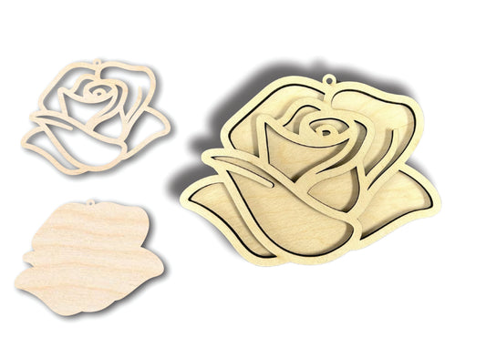 Unfinished Wood 2 Layer Rose Shadowbox Shape | DIY Craft Cutout | up to 46" DIY