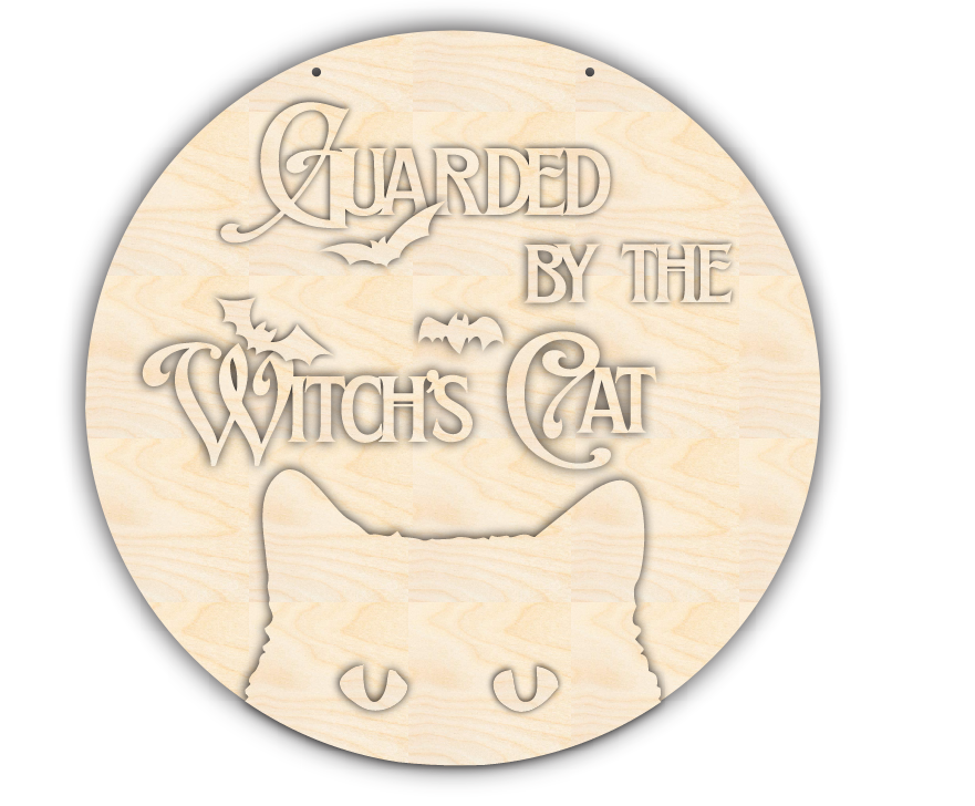 Unfinished Wood Guarded By The Witch's Cat Door Sign Kit | Wood Craft Cutouts | 1/4" Thick |