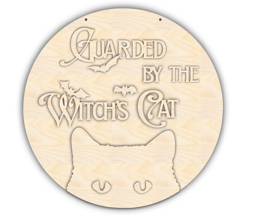 Unfinished Wood Guarded By The Witch's Cat Door Sign Kit | Wood Craft Cutouts | 1/4" Thick |