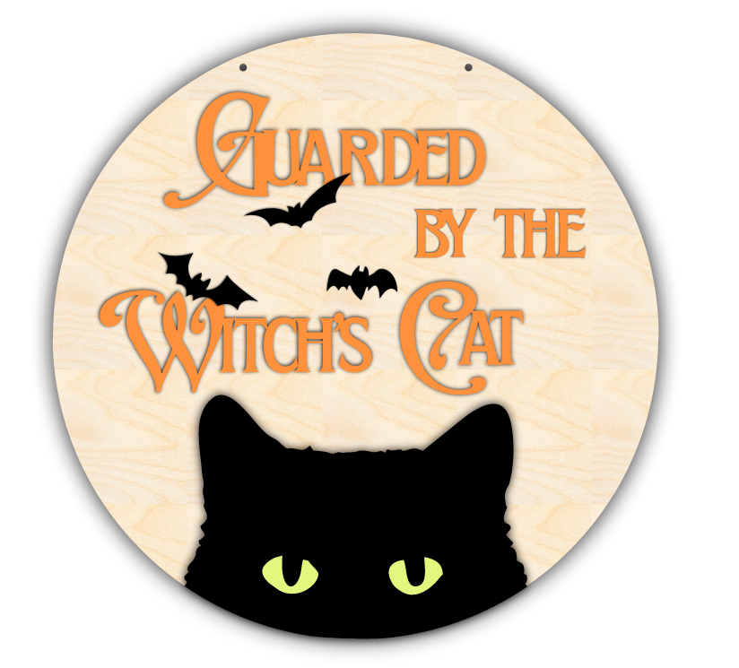 Unfinished Wood Guarded By The Witch's Cat Door Sign Kit | Wood Craft Cutouts | 1/4" Thick |