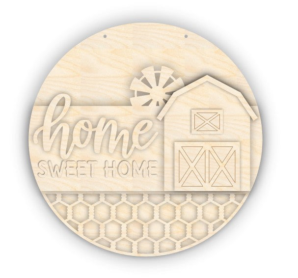 Unfinished Wood Barn Home Sweet Home Door Sign Kit | Wood Craft Cutouts | 1/4" Thick |