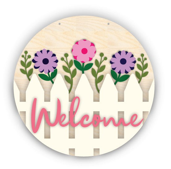 Unfinished Wood Picket Fence Welcome Door Sign Kit | Wood Craft Cutouts | 1/4" Thick |
