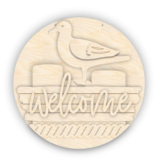 Unfinished Wood Seagull Welcome Door Sign Kit | Wood Craft Cutouts | 1/4" Thick |
