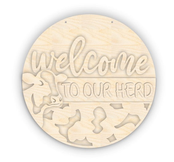 Unfinished Wood Cow Welcome Door Sign Kit | Wood Craft Cutouts | 1/4" Thick |