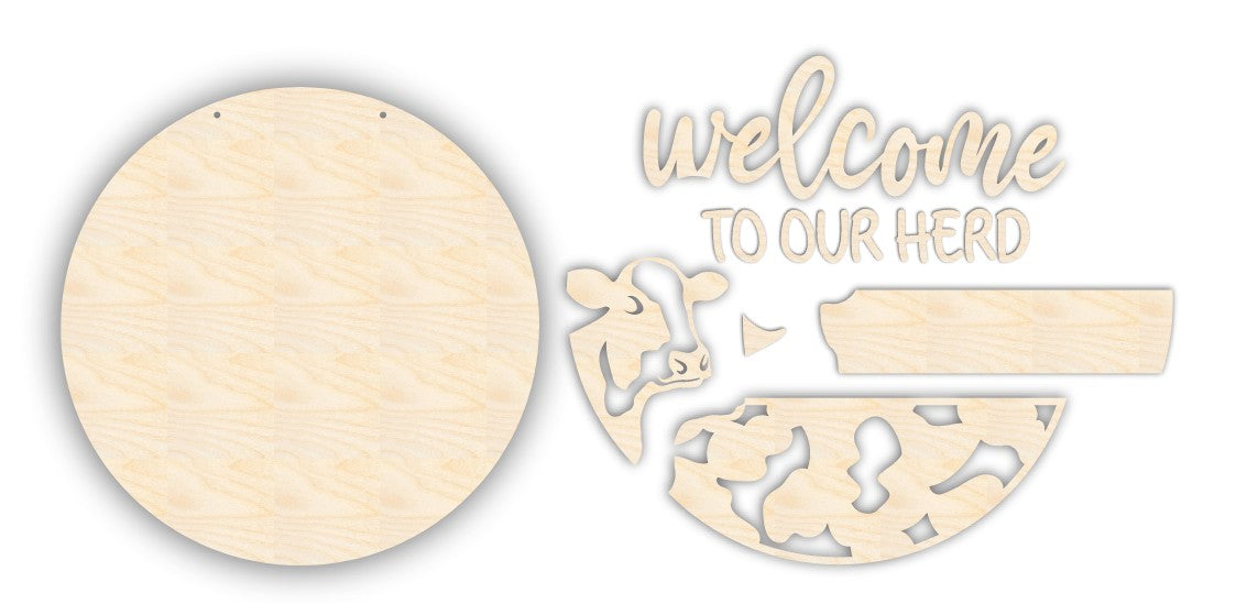Unfinished Wood Cow Welcome Door Sign Kit | Wood Craft Cutouts | 1/4" Thick |