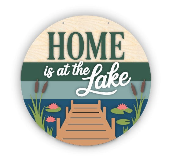 Unfinished Wood Home is at the Lake Door Sign Kit | Wood Craft Cutouts | 1/4" Thick |