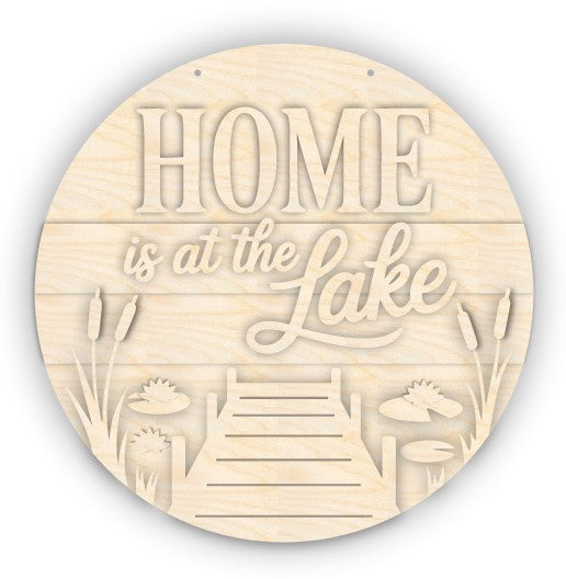 Unfinished Wood Home is at the Lake Door Sign Kit | Wood Craft Cutouts | 1/4" Thick |