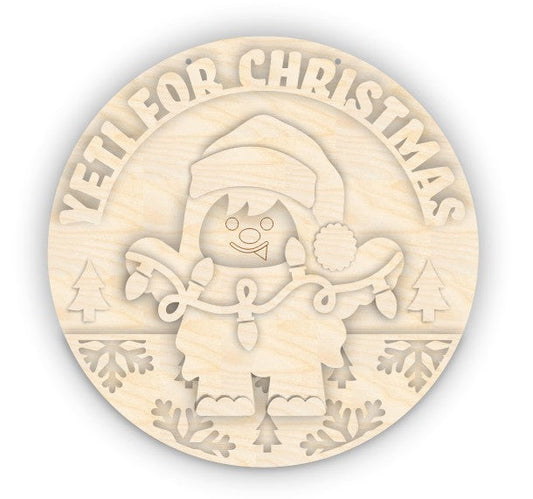 Unfinished Wood Yeti for Christmas Door Sign Kit | Wood Craft Cutouts | 1/4" Thick |