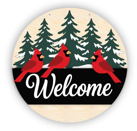 Unfinished Wood Cardinal Welcome Door Sign Kit | Wood Craft Cutouts | 1/4" Thick |