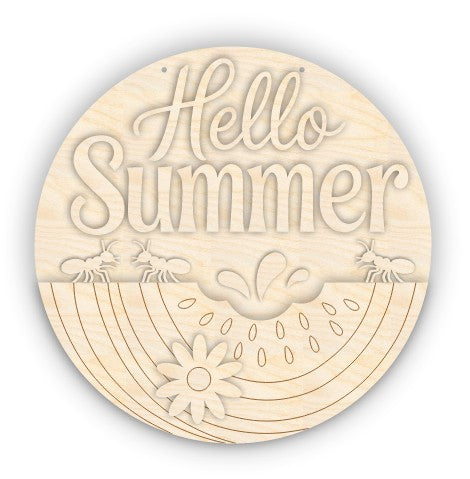 Unfinished Wood Watermelon Hello Summer Door Sign Kit | Wood Craft Cutouts | 1/4" Thick |
