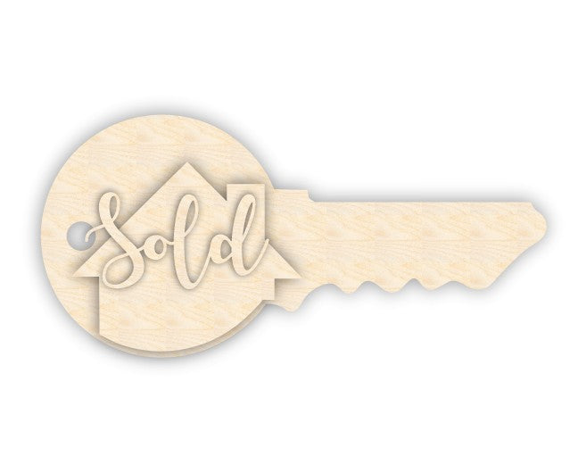 Unfinished Wood Layered Realtor Sold House Key | 3 Layers | up to 36"