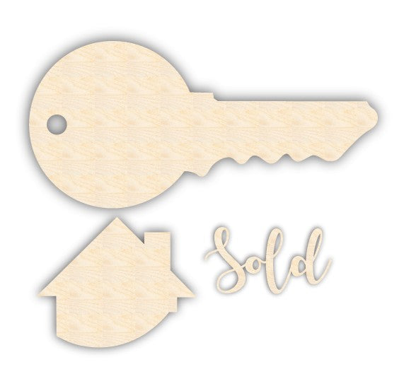 Unfinished Wood Layered Realtor Sold House Key | 3 Layers | up to 36"