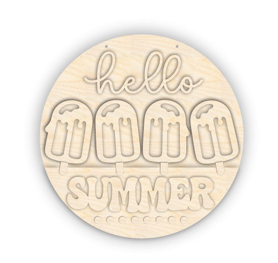 Unfinished Wood Hello Summer Popsicle Door Sign Kit | Wood Craft Cutouts | 1/4" Thick |