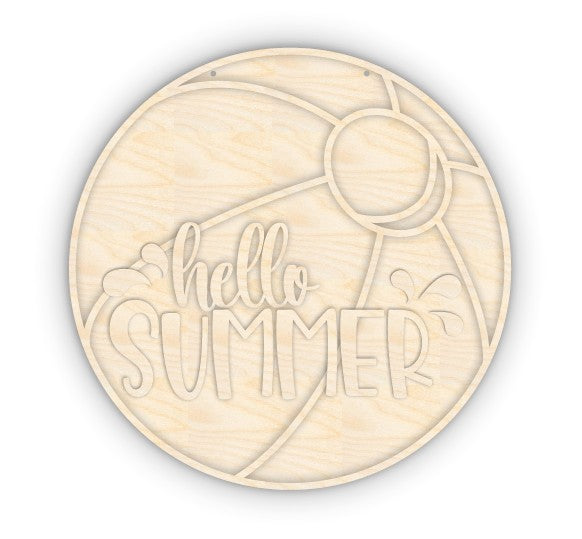Unfinished Wood Hello Summer Beach Ball Door Sign Kit | Wood Craft Cutouts | 1/4" Thick |