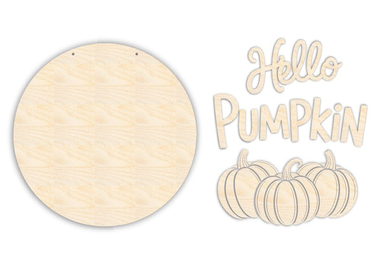 Unfinished Wood Hello Pumpkin Door Sign Kit | Wood Craft Cutouts | 1/4" Thick |