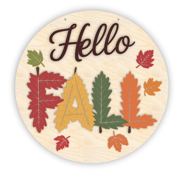 Unfinished Wood Hello Fall Leaves Door Sign Kit | Wood Craft Cutouts | 1/4" Thick |