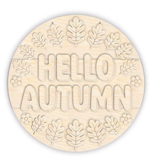 Unfinished Wood Hello Autumn Door Sign Kit | Wood Craft Cutouts | 1/4" Thick |